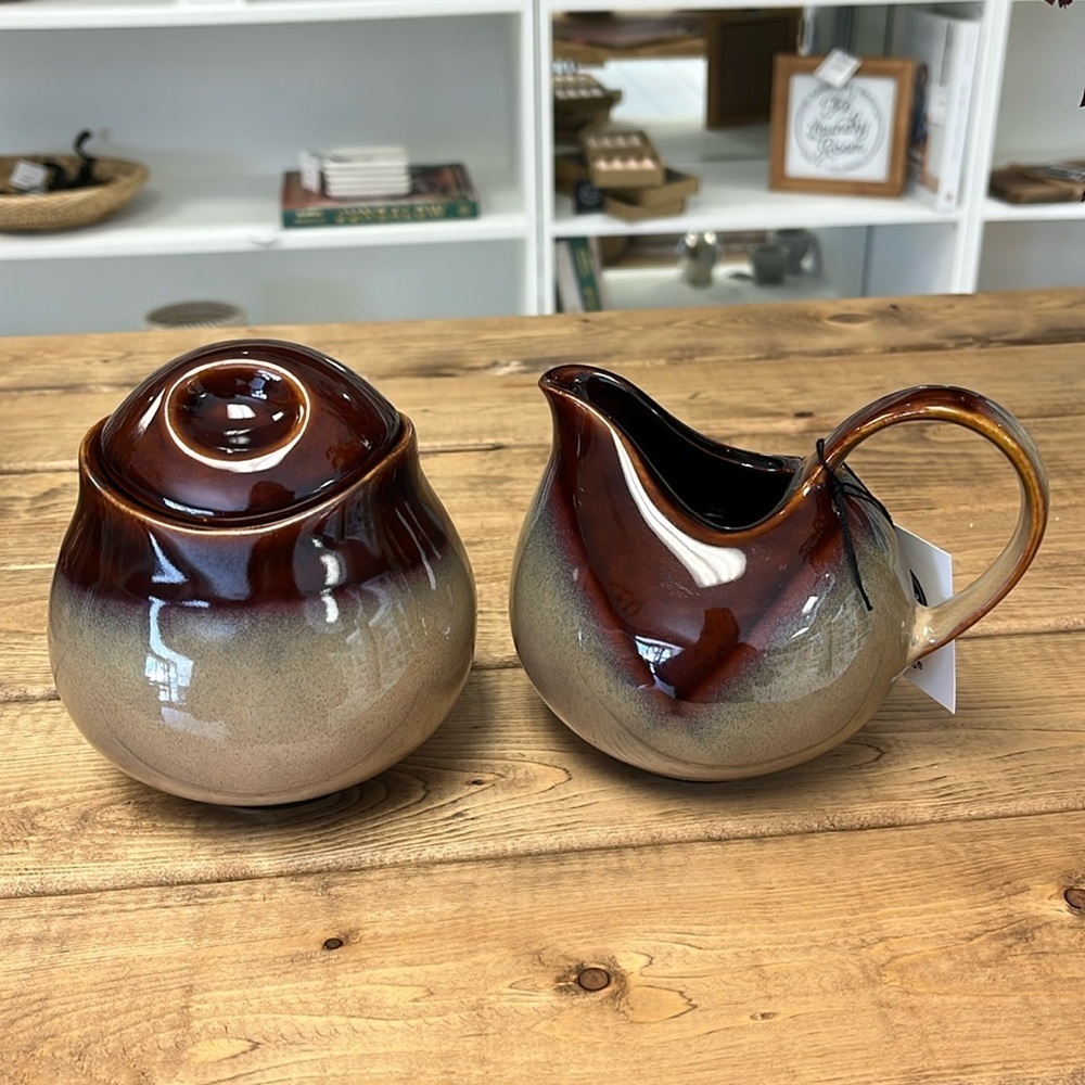 Vintage Sango Pottery Nova Brown Creamer & Sugar Set